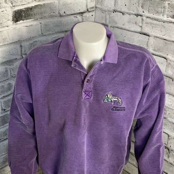 Vintage Embroidered Wolf Sweatshirt Mens M Purple 1/4 Button Collar Pullover 90s - Picture 3 of 14
